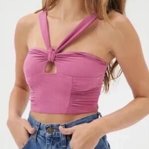 Urban Outfitters UO Halter Top Tank Cropped Ribbed Keyhole Pink/Purple Sz Large